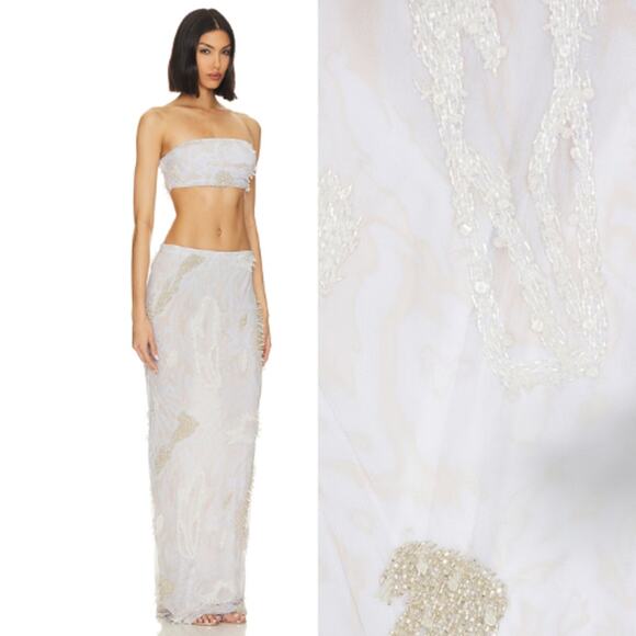 Onalaja Sonjay Bandeau Maxi Skirt Set in White & Off White - Picture 2 of 3
